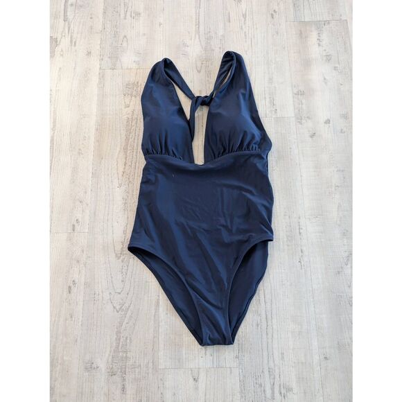 Summersalt The Plunge One Piece Swimsuit women's 12 navy‎ blue NWOTs modern - Picture 3 of 7